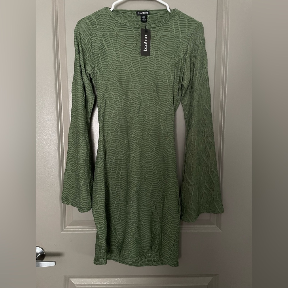Boohoo textured flare sleeve mini dress